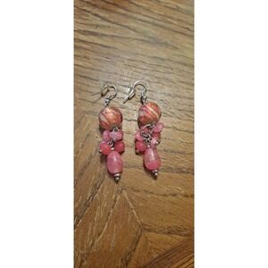 Cute Pink Quartz & Glass Dangle Earrings